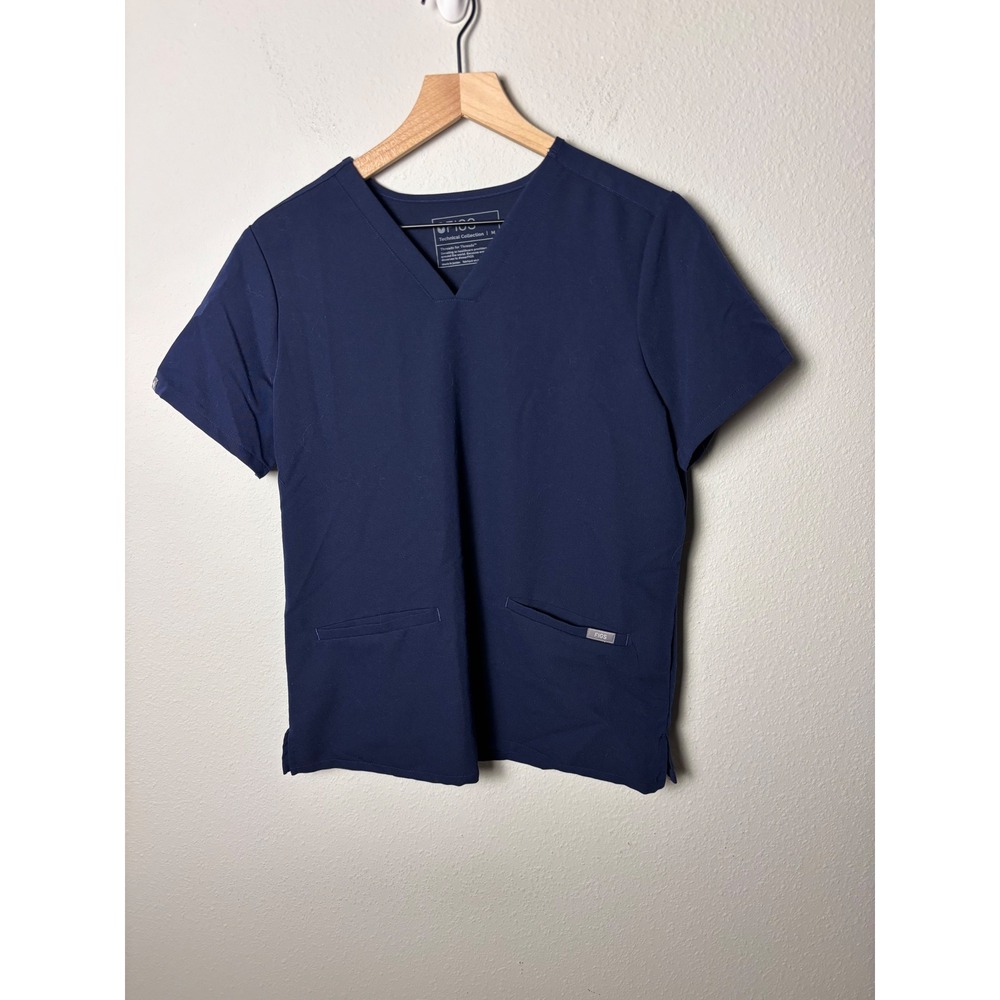 Figs Casma Scrub Top Navy Blue V-Neck Short Sleeve Medical Uniform Medium